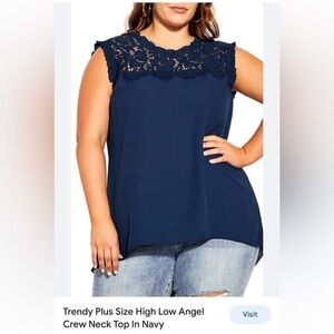 NWT city chic, high low angel, navy blue top size 16